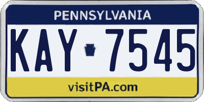 PA license plate KAY7545