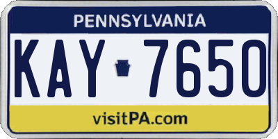 PA license plate KAY7650