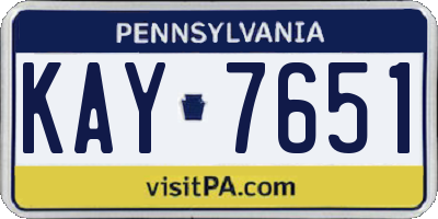 PA license plate KAY7651