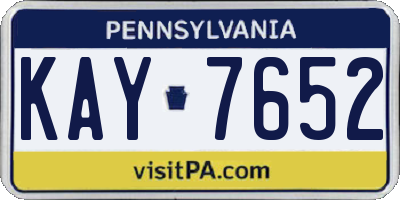 PA license plate KAY7652