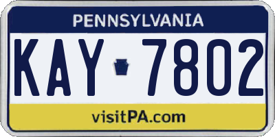 PA license plate KAY7802