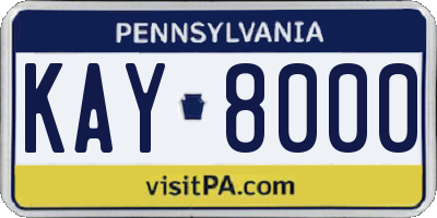 PA license plate KAY8000
