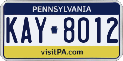 PA license plate KAY8012
