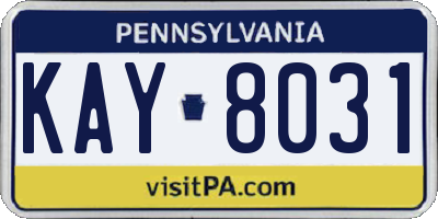 PA license plate KAY8031