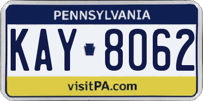 PA license plate KAY8062
