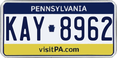 PA license plate KAY8962