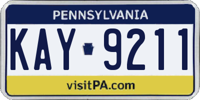 PA license plate KAY9211