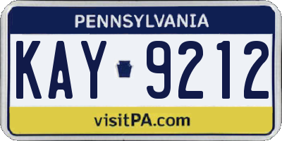 PA license plate KAY9212