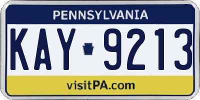 PA license plate KAY9213