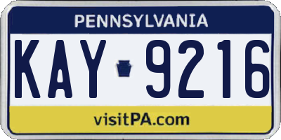 PA license plate KAY9216