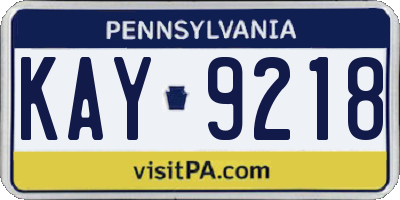PA license plate KAY9218