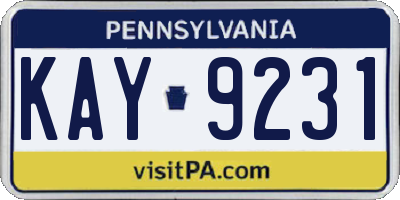 PA license plate KAY9231
