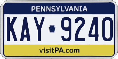 PA license plate KAY9240