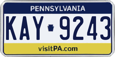 PA license plate KAY9243
