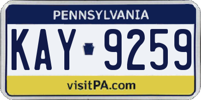 PA license plate KAY9259