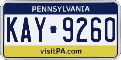 PA license plate KAY9260