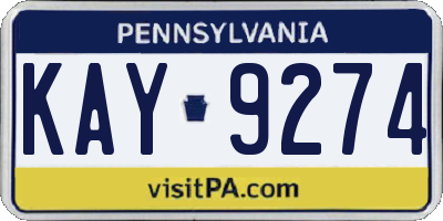 PA license plate KAY9274