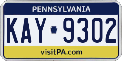 PA license plate KAY9302