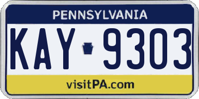 PA license plate KAY9303