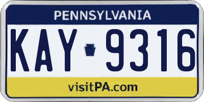 PA license plate KAY9316