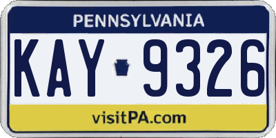 PA license plate KAY9326