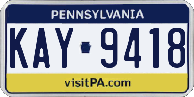 PA license plate KAY9418
