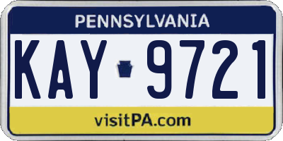 PA license plate KAY9721