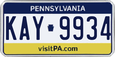 PA license plate KAY9934