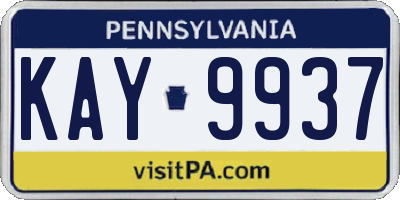 PA license plate KAY9937