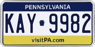 PA license plate KAY9982