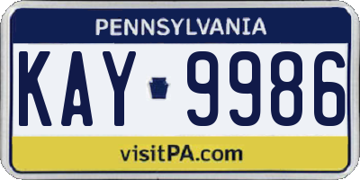 PA license plate KAY9986
