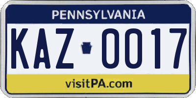 PA license plate KAZ0017