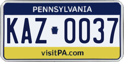 PA license plate KAZ0037