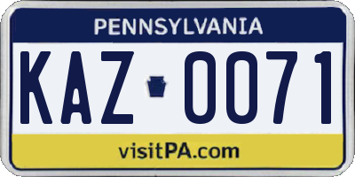 PA license plate KAZ0071