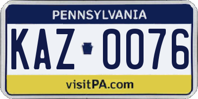PA license plate KAZ0076