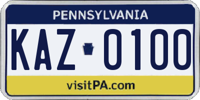 PA license plate KAZ0100