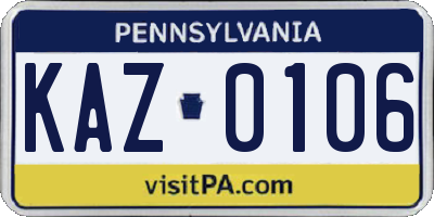 PA license plate KAZ0106