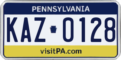 PA license plate KAZ0128