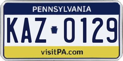 PA license plate KAZ0129