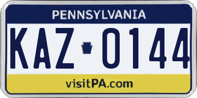 PA license plate KAZ0144