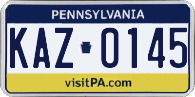 PA license plate KAZ0145