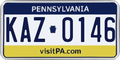 PA license plate KAZ0146