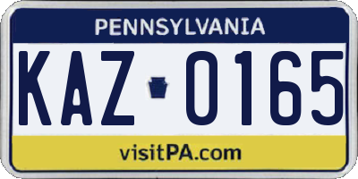 PA license plate KAZ0165