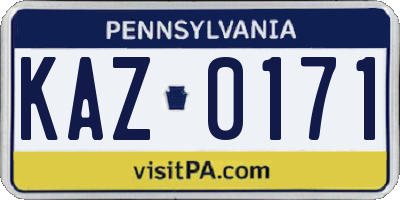 PA license plate KAZ0171