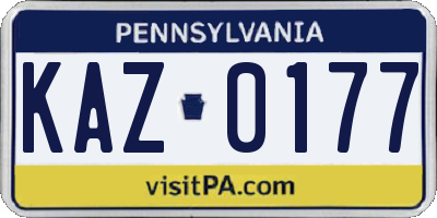 PA license plate KAZ0177