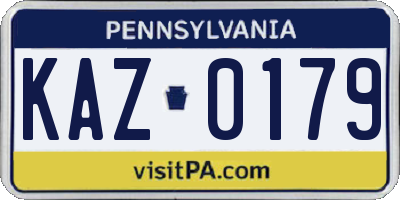 PA license plate KAZ0179