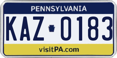 PA license plate KAZ0183