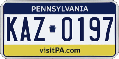 PA license plate KAZ0197