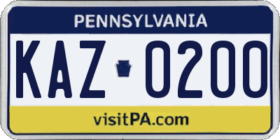 PA license plate KAZ0200