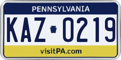 PA license plate KAZ0219